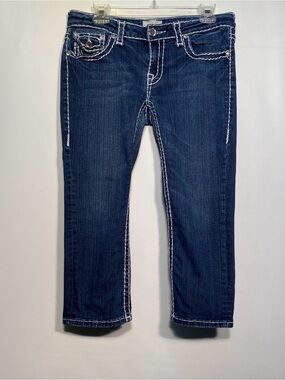 L.A. idol Dark Blue Capris with White Contrast Stitching
